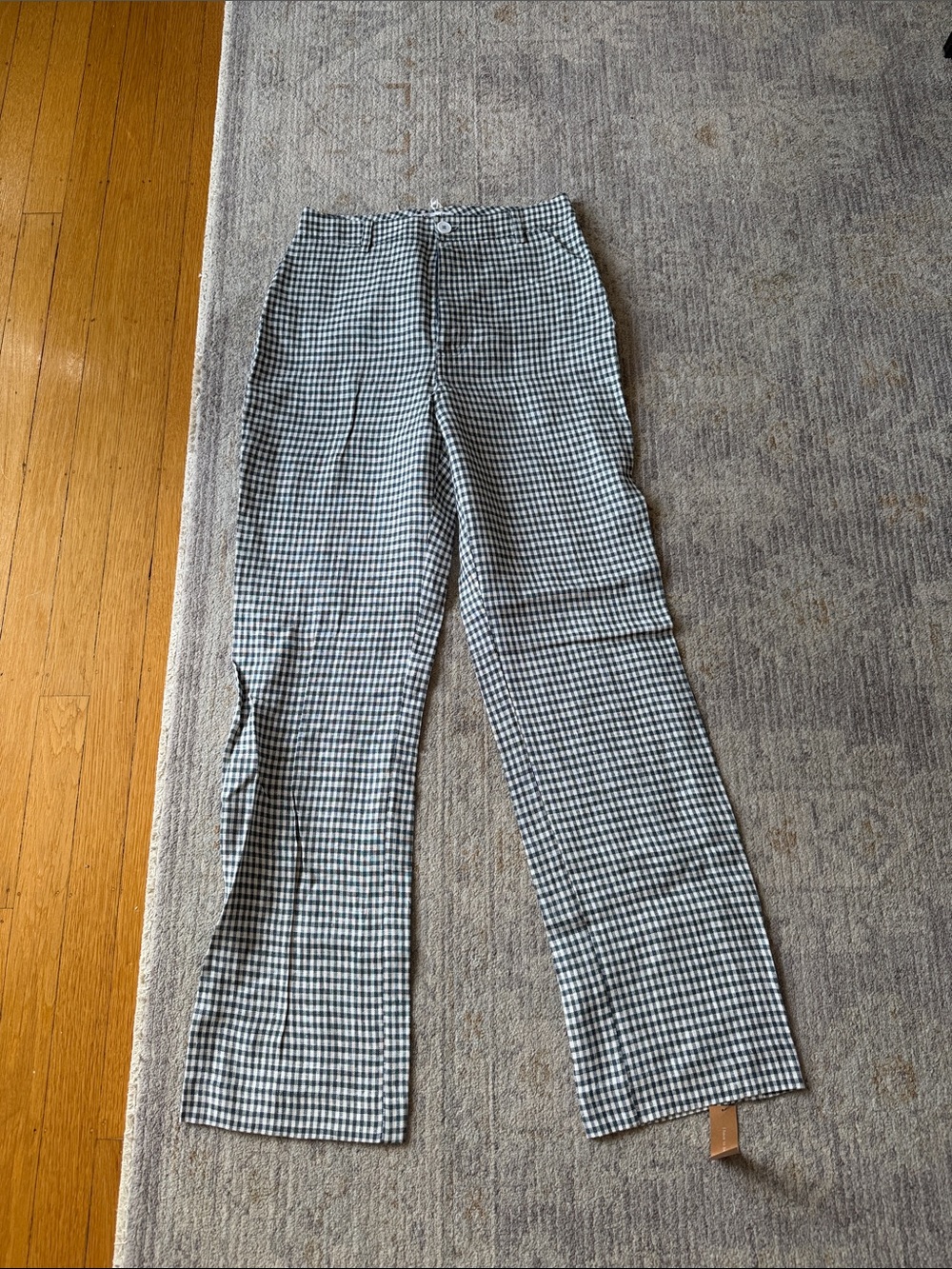 Reformation Freddie Blue & White Gingham Straight-Leg Pants